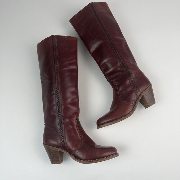 Vintage Dexter Campus Western Tall Boots 8 Brown Cowgirl Riding Ranch Festival - Picture 4 of 16